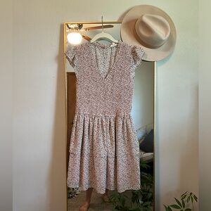 Pink V Neck Floral Flowy Mini Dress